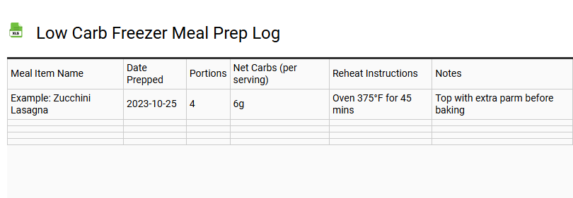 Low Carb Freezer Meal Prep Log