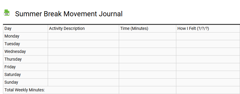 Summer Break Movement Journal