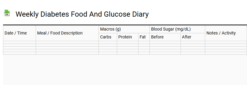 Weekly Diabetes Food and Glucose Diary