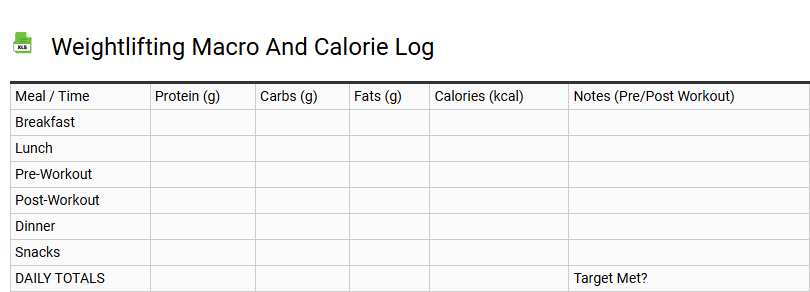 Weightlifting Macro and Calorie Log