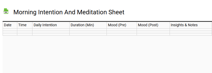 Morning Intention and Meditation Sheet