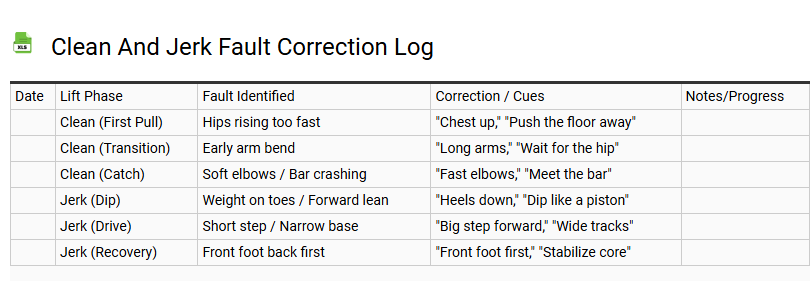 Clean and Jerk Fault Correction Log
