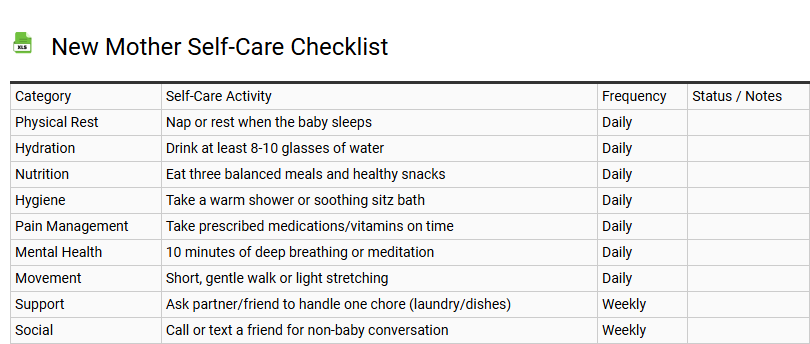 New Mother Self-Care Checklist