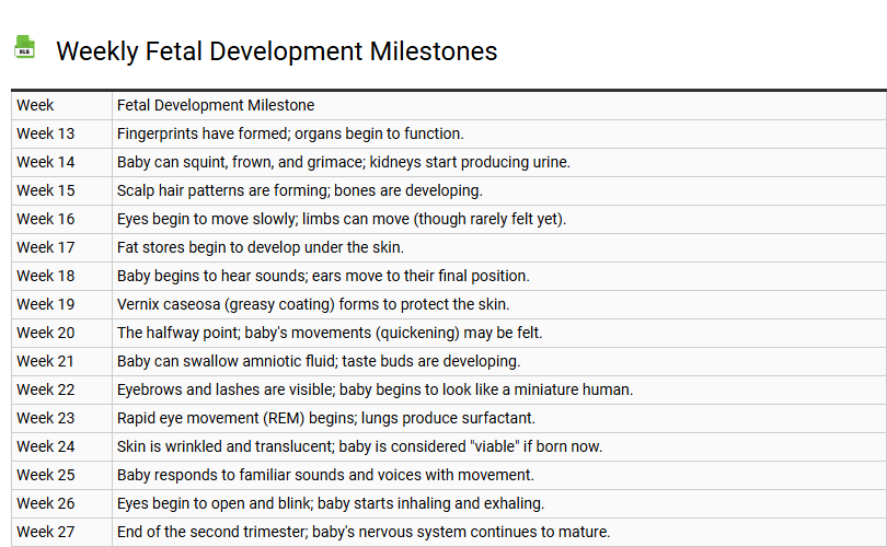 Weekly Fetal Development Milestones