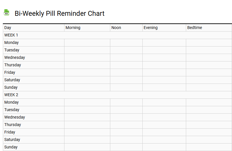 Bi-Weekly Pill Reminder Chart