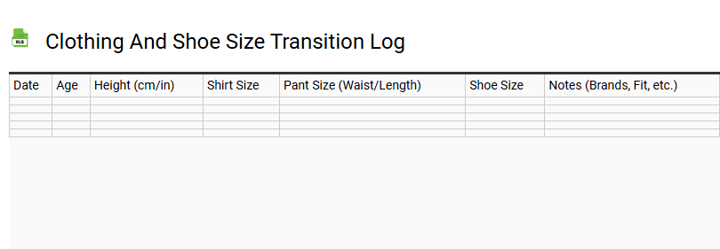 Clothing and Shoe Size Transition Log