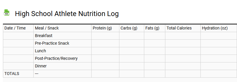 High School Athlete Nutrition Log