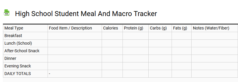High School Student Meal and Macro Tracker