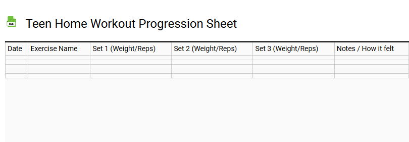 Teen Home Workout Progression Sheet