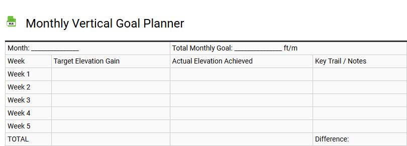 Monthly Vertical Goal Planner