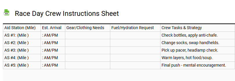 Race Day Crew Instructions Sheet