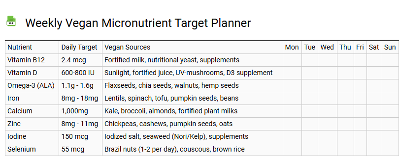 Weekly Vegan Micronutrient Target Planner