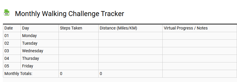 Monthly Walking Challenge Tracker