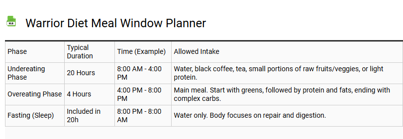 Warrior Diet Meal Window Planner