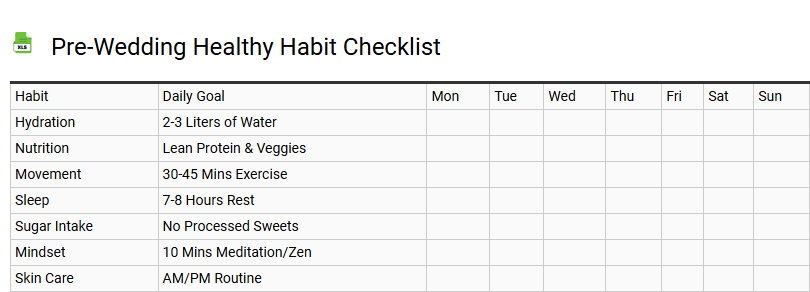 Pre-Wedding Healthy Habit Checklist