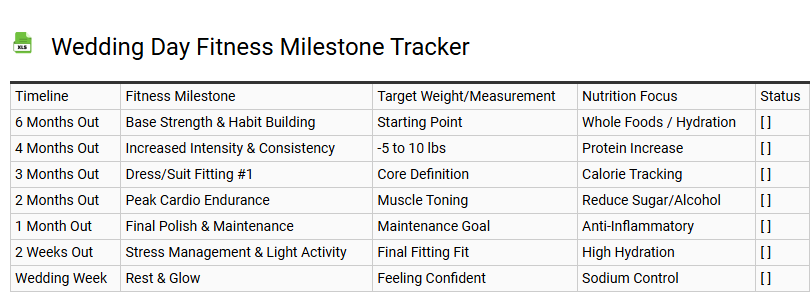 Wedding Day Fitness Milestone Tracker