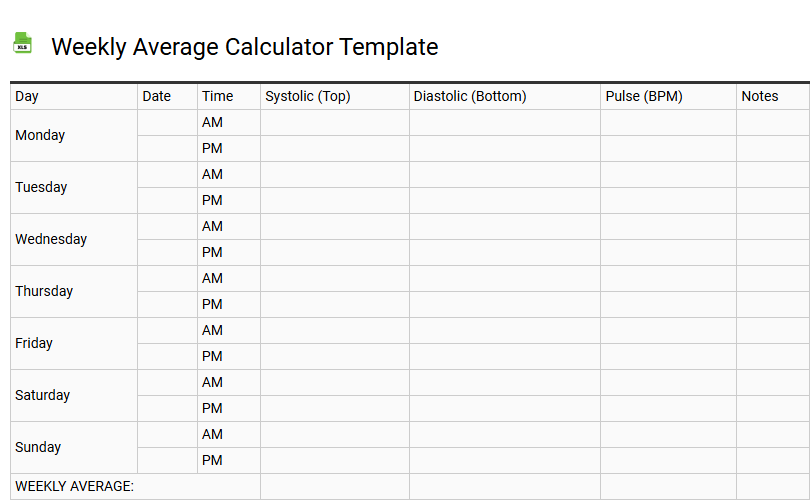 Weekly Average Calculator Template