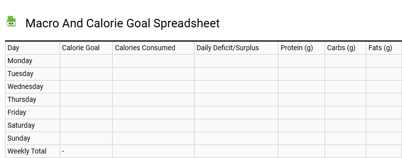 Macro and Calorie Goal Spreadsheet