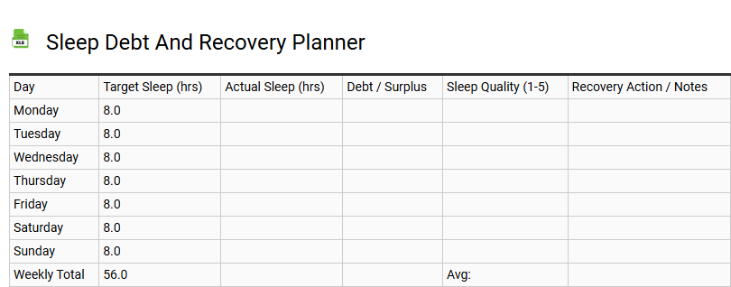 Sleep Debt and Recovery Planner