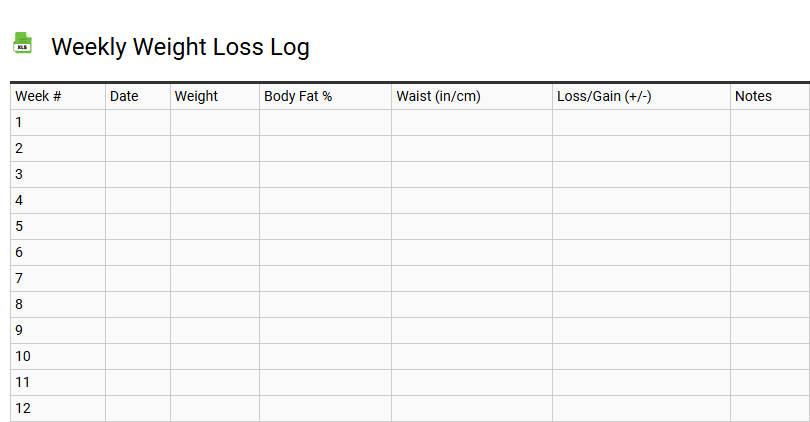 Weekly Weight Loss Log