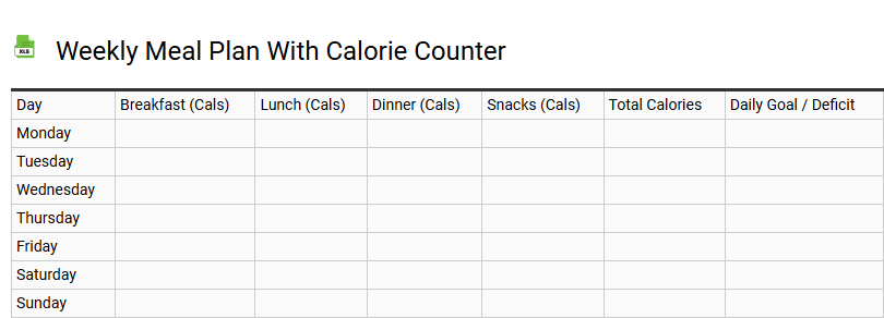 Weekly Meal Plan with Calorie Counter