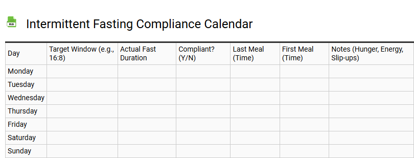 Intermittent Fasting Compliance Calendar