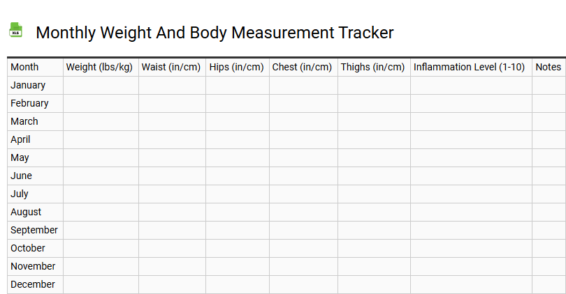 Monthly Weight and Body Measurement Tracker