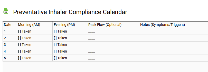 Preventative Inhaler Compliance Calendar