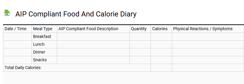 AIP Compliant Food and Calorie Diary