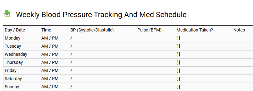 Weekly Blood Pressure Tracking and Med Schedule