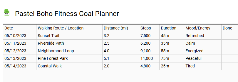 Pastel Boho Fitness Goal Planner