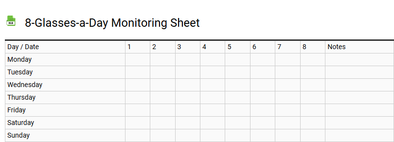 8-Glasses-a-Day Monitoring Sheet