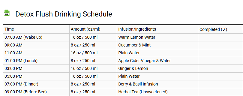 Detox Flush Drinking Schedule