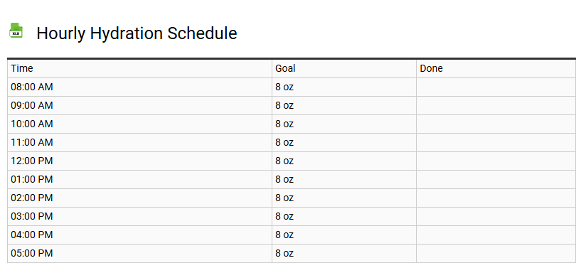 Hourly Hydration Schedule