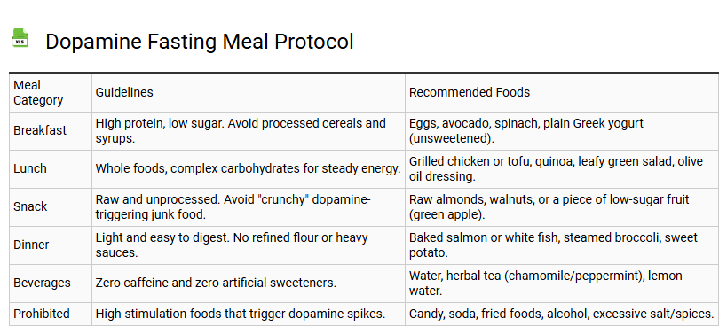 Dopamine Fasting Meal Protocol