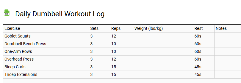 Daily Dumbbell Workout Log
