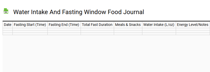 Water Intake and Fasting Window Food Journal