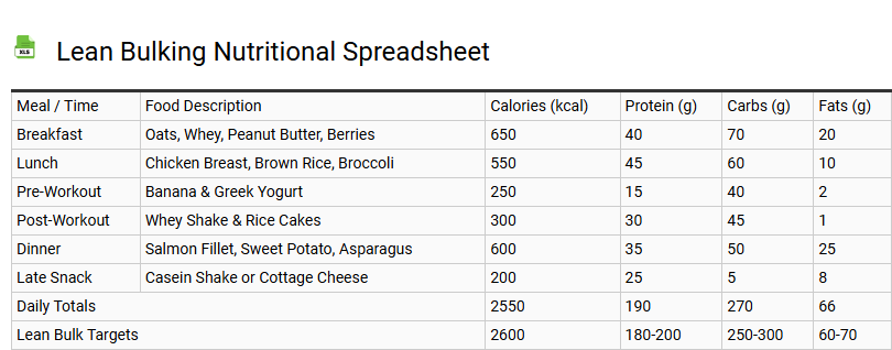 Lean Bulking Nutritional Spreadsheet