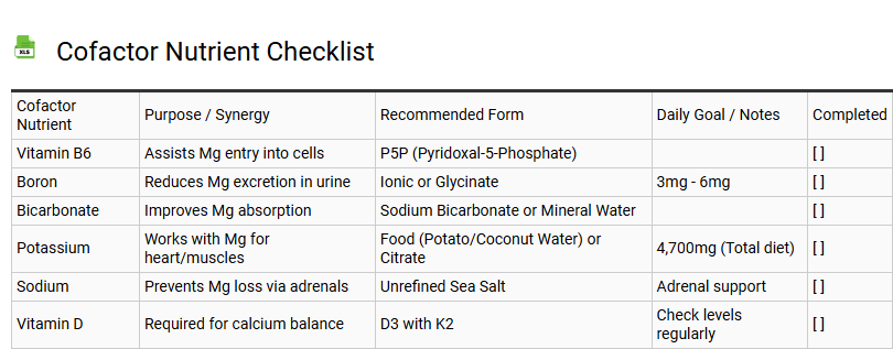 Cofactor Nutrient Checklist
