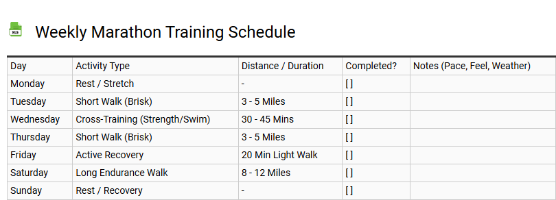Weekly Marathon Training Schedule
