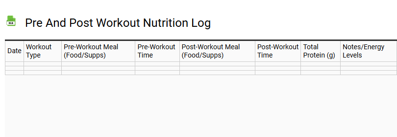 Pre and Post Workout Nutrition Log