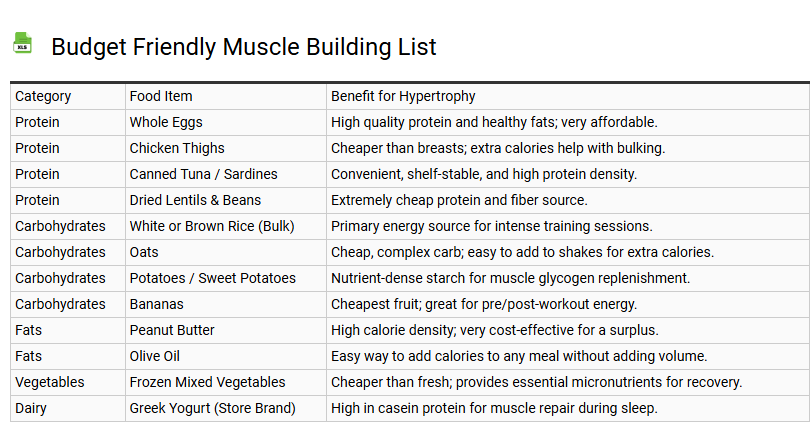 Budget Friendly Muscle Building List