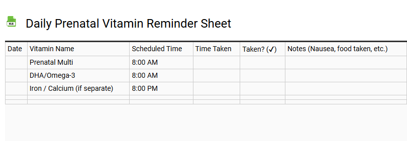 Daily Prenatal Vitamin Reminder Sheet