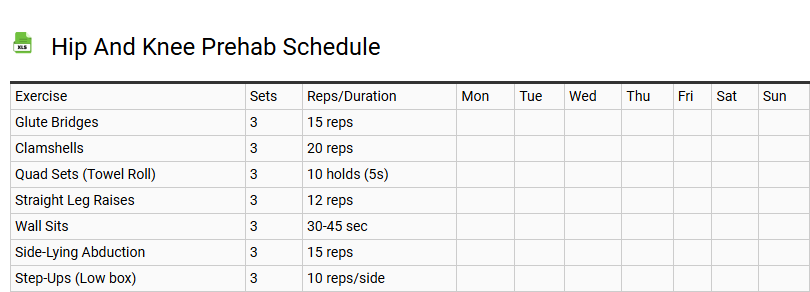 Hip and Knee Prehab Schedule
