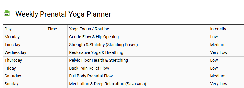 Weekly Prenatal Yoga Planner