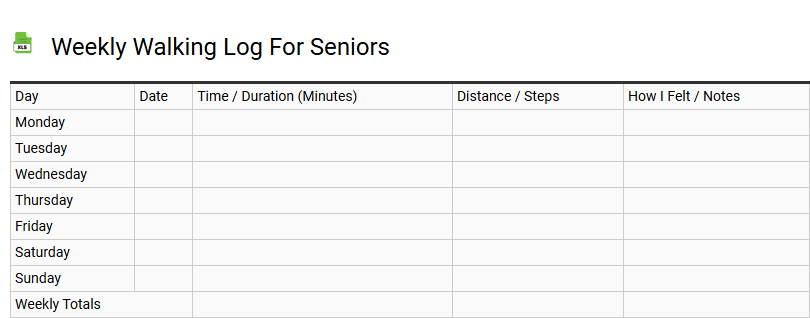 Weekly Walking Log for Seniors