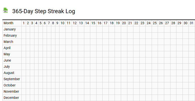 365-Day Step Streak Log