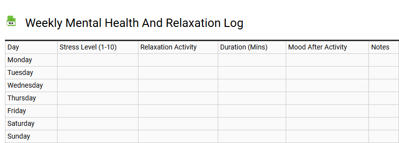 Weekly Mental Health and Relaxation Log