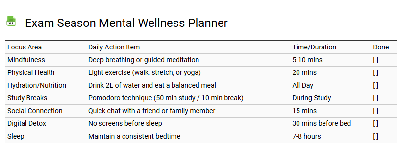 Exam Season Mental Wellness Planner