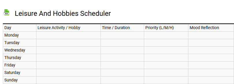 Leisure and Hobbies Scheduler